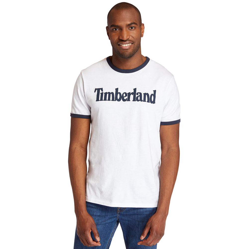 Tricouri Timberland Barbati Albi - Tbl® Linear Logo Ringer - Romania - NIWCHQ160